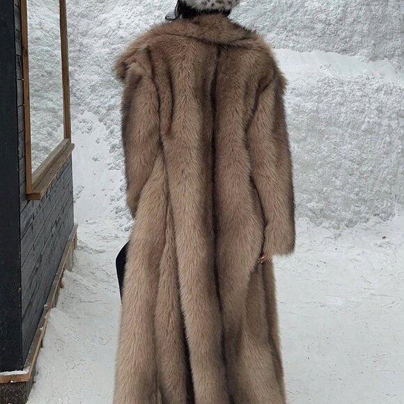 Luxury Collection Brown Streetwear style faux fur coat full length Long Jacket - Picture 3 of 8